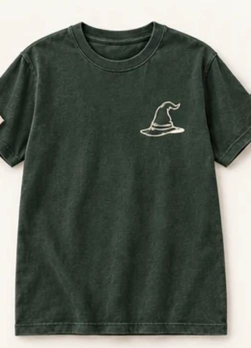 The Seal Tee in Washed Forest Green, front — small hat mark over the heart